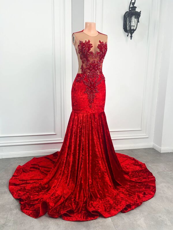 sexy red beaded sleeveless long mermaid prom dress xy0054
