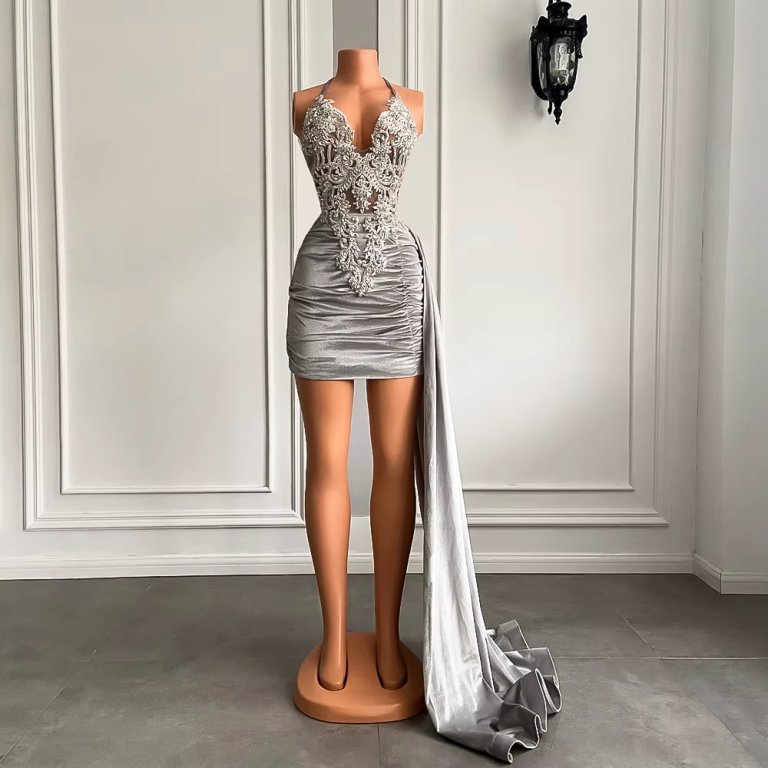 Sexy Sliver Beaded Sleeveless Short Mermaid Prom Dress XY0057
