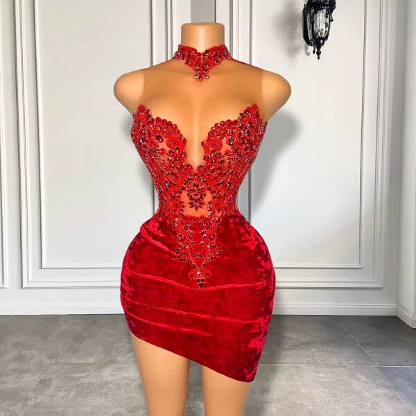 Sexy Red Beading Sleeveless Mermaid Short Prom Dress XY0061