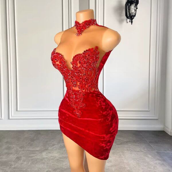 sexy red beading sleeveless mermaid short prom dress xy0061