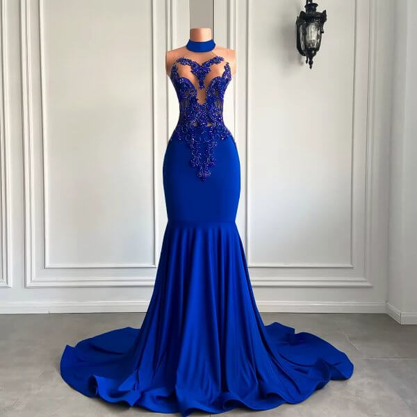 sexy blue beading sleeveless mermaid long prom dress xy0062