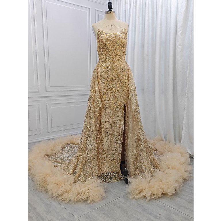 sexy gold sequin sleeveless mermaid long prom dress xy0064