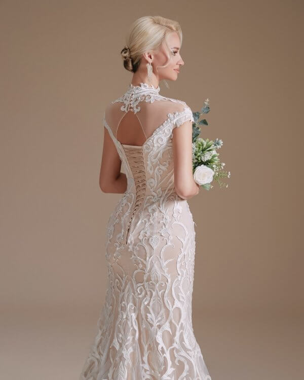 simple high neck sleeveless long mermaid wedding dress 1061