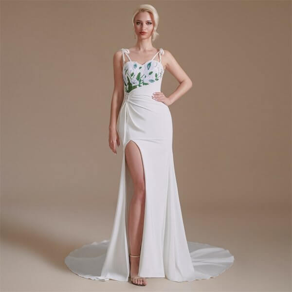 spaghetti sweetheart neck sleeveless long mermaid wedding dress 1063