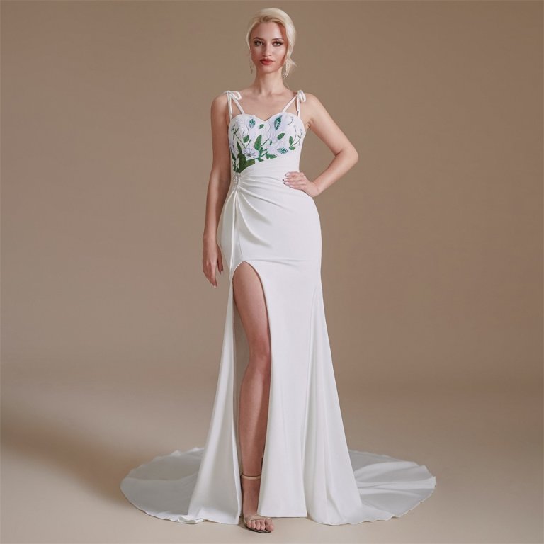 spaghetti sweetheart neck sleeveless long mermaid wedding dress 1063