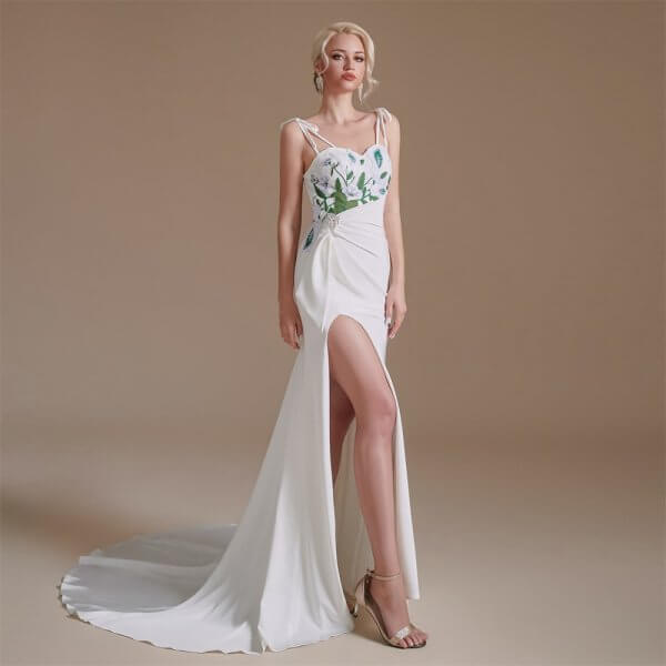 spaghetti sweetheart neck sleeveless long mermaid wedding dress 1063