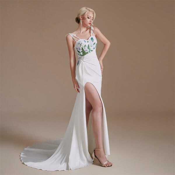 spaghetti sweetheart neck sleeveless long mermaid wedding dress 1063