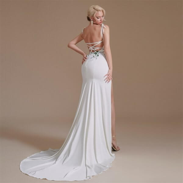 spaghetti sweetheart neck sleeveless long mermaid wedding dress 1063
