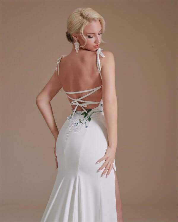 spaghetti sweetheart neck sleeveless long mermaid wedding dress 1063
