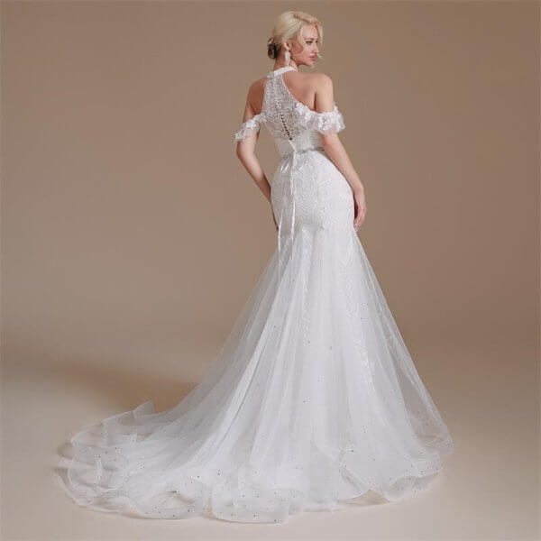 simple halter neck sleeveless lace long mermaid wedding dress 1064