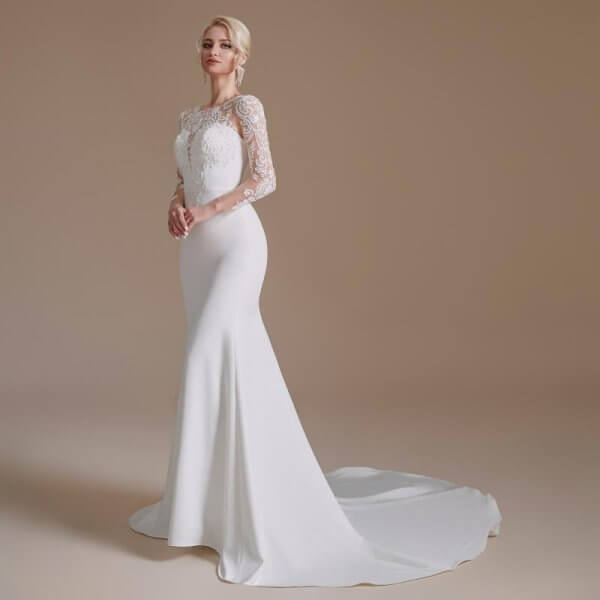 elegant o neck long sleeve lace mermaid wedding dress 1066