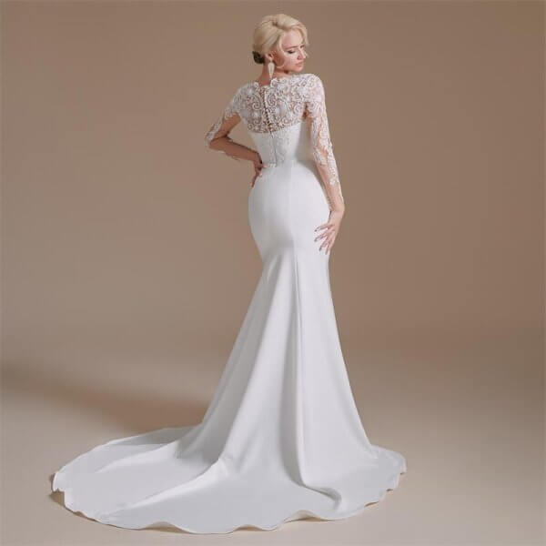 elegant o neck long sleeve lace mermaid wedding dress 1066