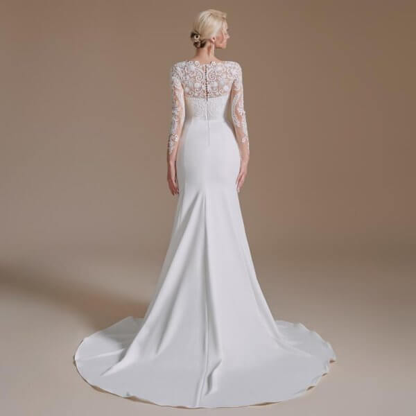 elegant o neck long sleeve lace mermaid wedding dress 1066