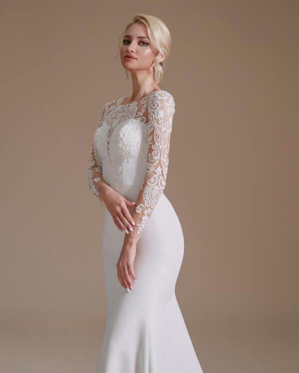 elegant o neck long sleeve lace mermaid wedding dress 1066