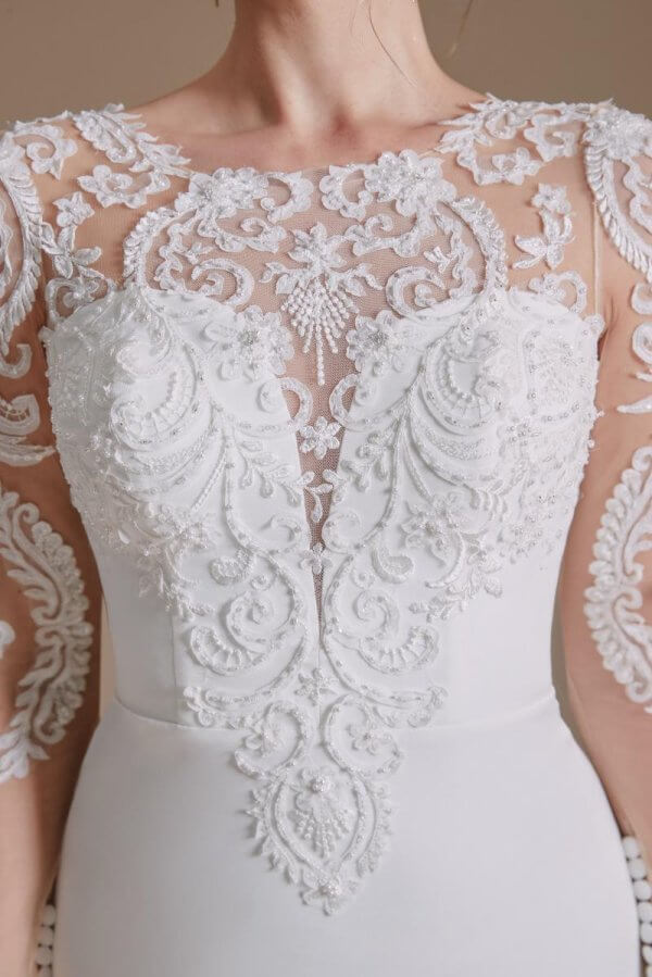 elegant o neck long sleeve lace mermaid wedding dress 1066