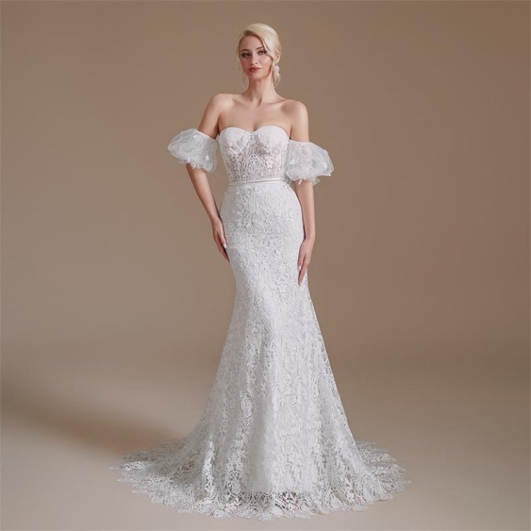 elegant sweetheart neck lace beading long mermaid wedding dress 1067