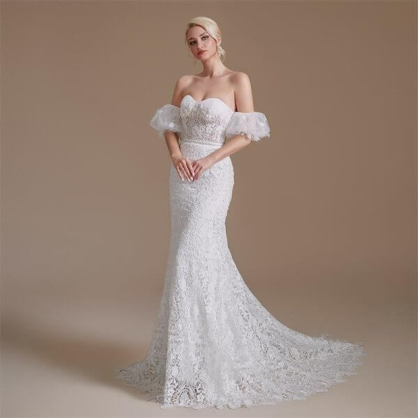 elegant sweetheart neck lace beading long mermaid wedding dress 1067