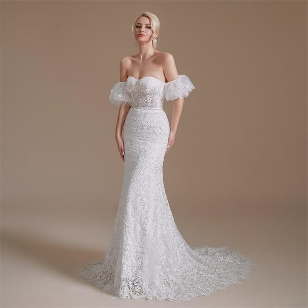 elegant sweetheart neck lace beading long mermaid wedding dress 1067