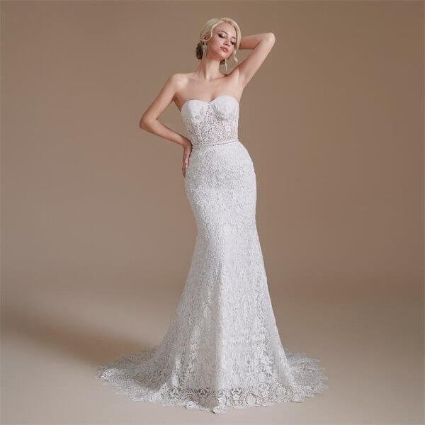 elegant sweetheart neck lace beading long mermaid wedding dress 1067