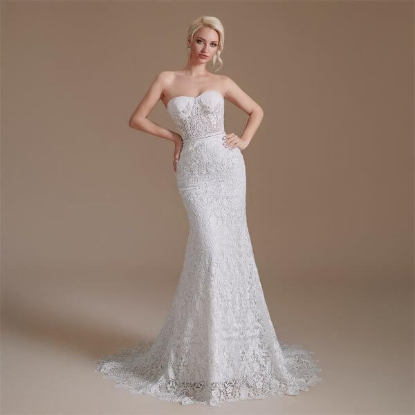 elegant sweetheart neck lace beading long mermaid wedding dress 1067