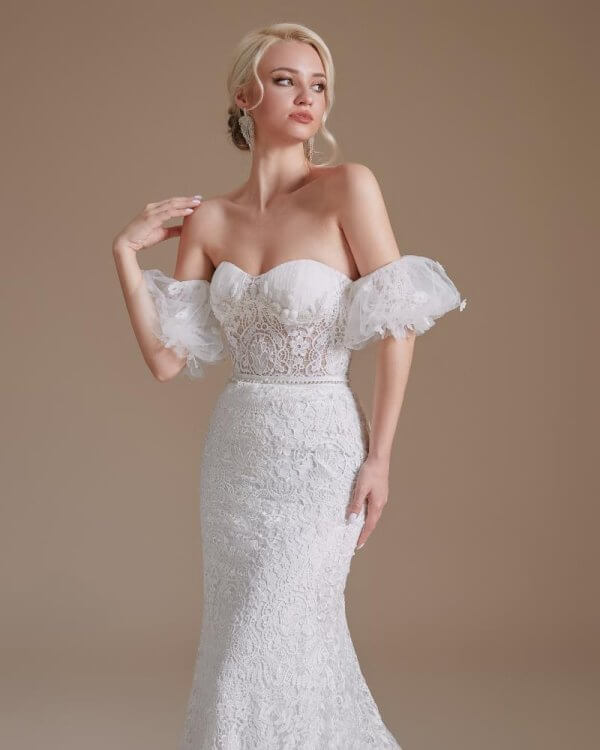 elegant sweetheart neck lace beading long mermaid wedding dress 1067