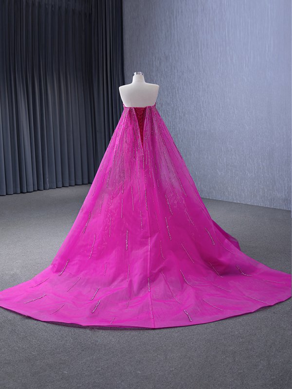 hot pink sleeveless beading mermaid formal evening gown 241004