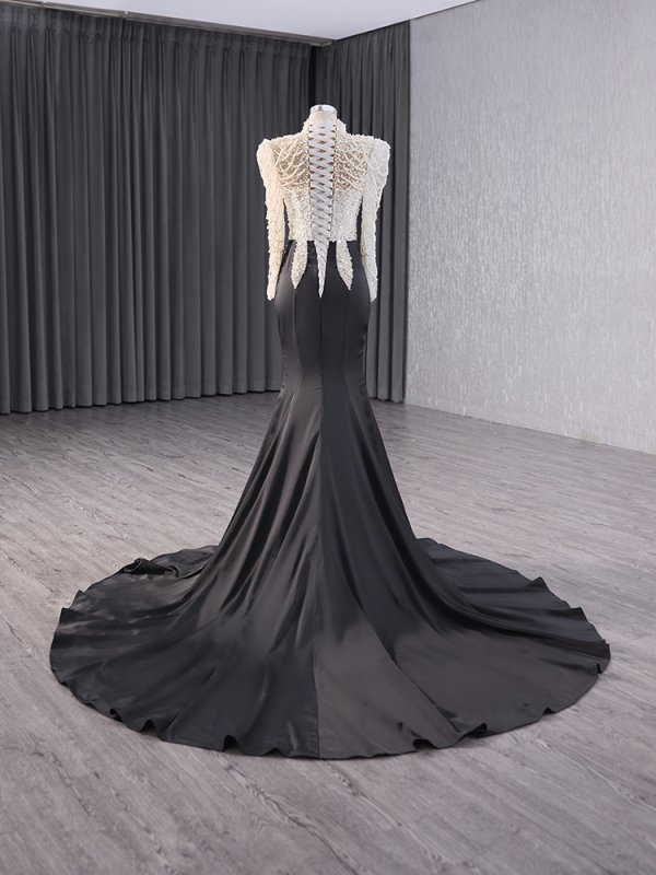 modest long sleeve beading mermaid formal evening gown 241007