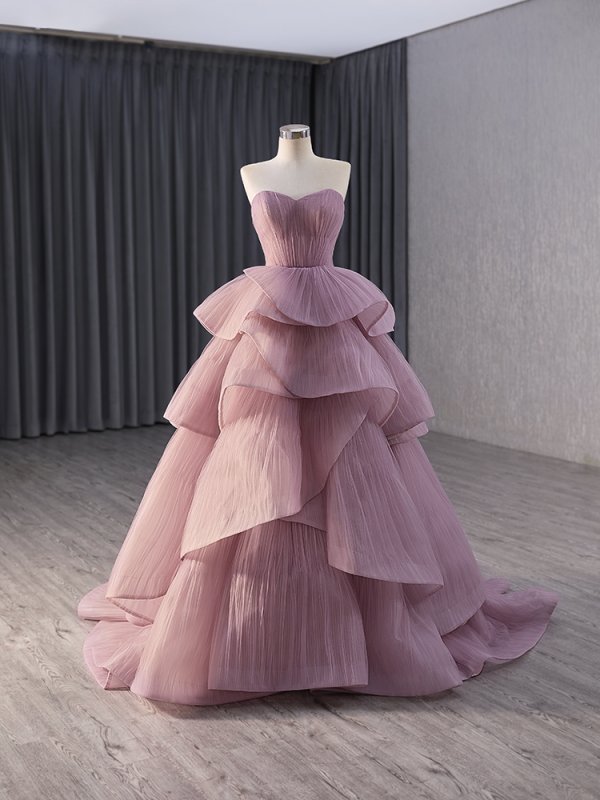 pink pleat sleeveless sweetheart mermaid formal evening gown 241013