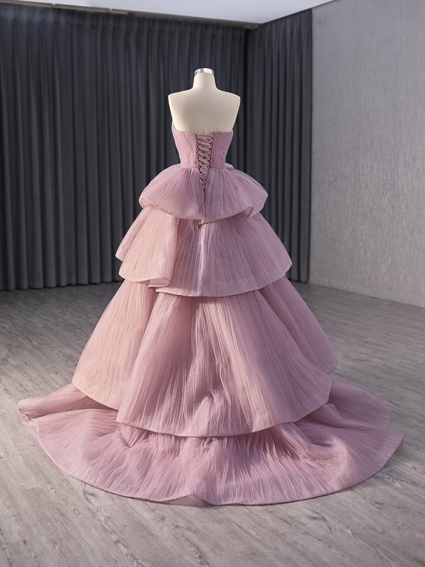 pink pleat sleeveless sweetheart mermaid formal evening gown 241013