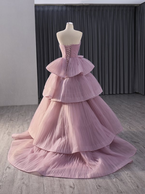 pink pleat sleeveless sweetheart mermaid formal evening gown 241013