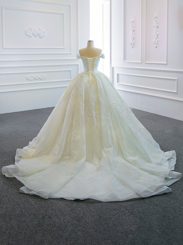 luxury model off the shoulder sleeveless long ball gown wedding dress 66828