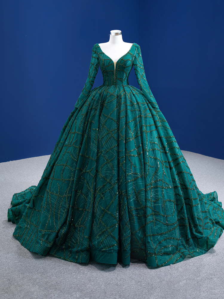 luxury model green long sleeve beading ball gown quinceanera dress 67391
