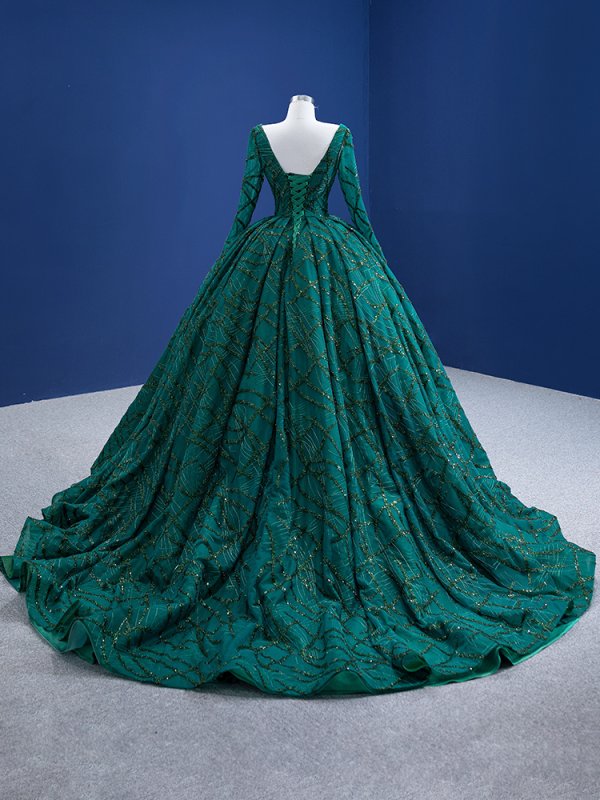 luxury model green long sleeve beading ball gown quinceanera dress 67391