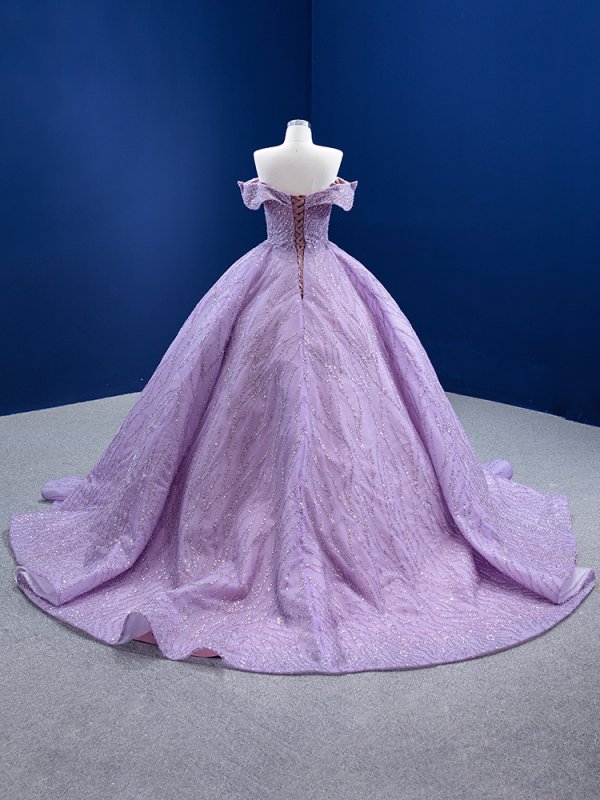 lavender off the shoulder beading ball gown quinceanera dress 67429