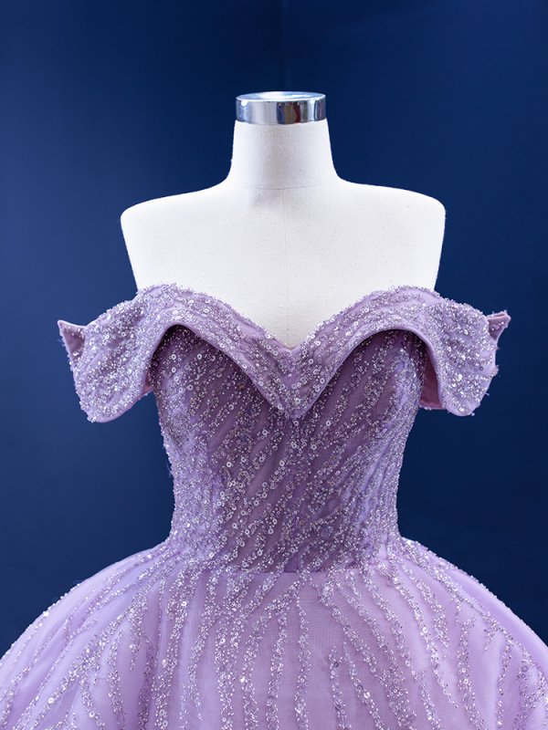 lavender off the shoulder beading ball gown quinceanera dress 67429