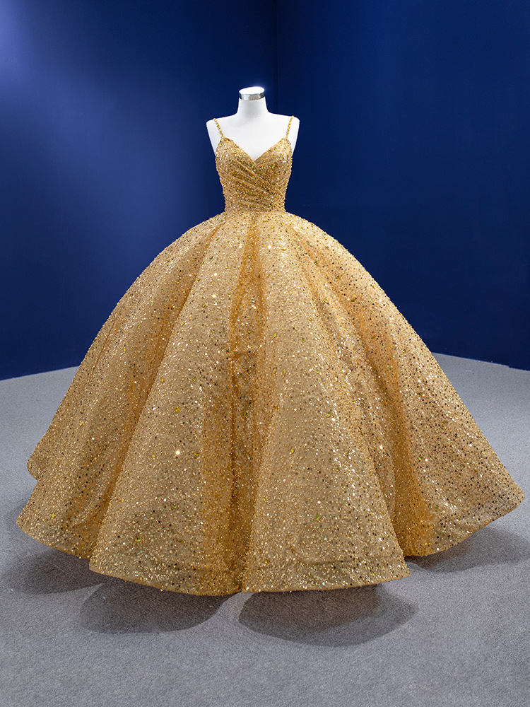 gold v neck pleats beading ball gown quinceanera dress 67455