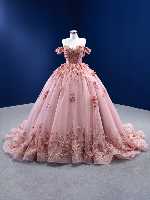 pink applique off the shoulder sleeveless sweep strain ball gown quinceanera dress 67469