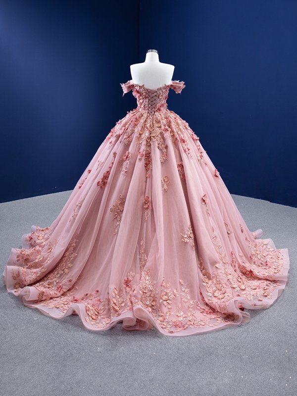 pink applique off the shoulder sleeveless sweep strain ball gown quinceanera dress 67469