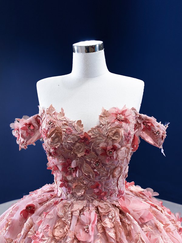 pink applique off the shoulder sleeveless sweep strain ball gown quinceanera dress 67469