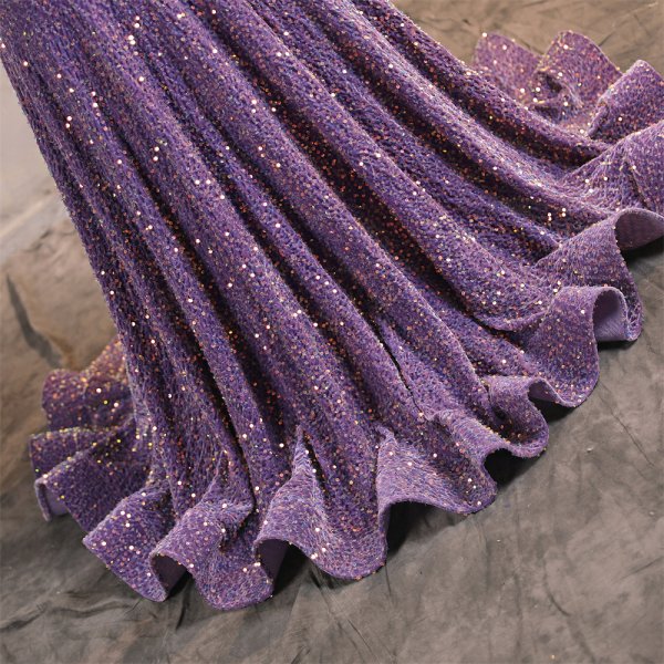 light purple one shoulder long sleeve velvet sequin mermaid formal prom dress evening gown f315001