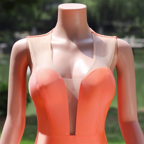 orange long sleeveless spandex mermaid formal prom dress evening gown fy26002