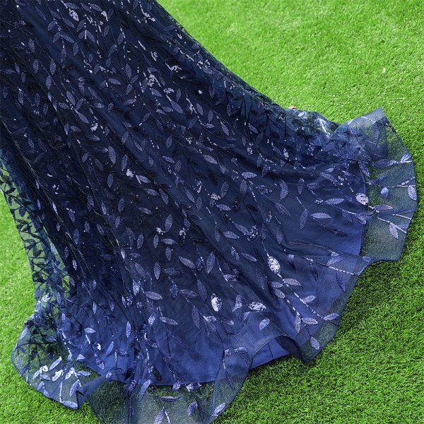 navy blue blue spaghetti sleeveless v neck lace sequin mermaid formal prom dress evening gown fy30001