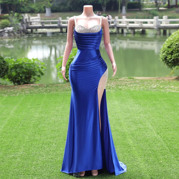 royal blue sleeveless lace beading sequin sweetheart neck mermaid formal prom dress evening gown fy38001