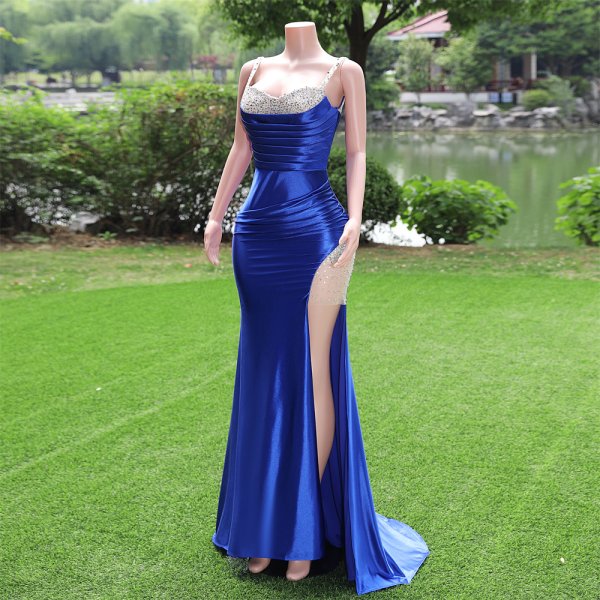 royal blue sleeveless lace beading sequin sweetheart neck mermaid formal prom dress evening gown fy38001