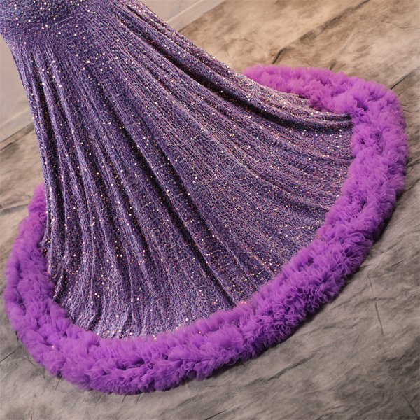 purple sleeveless sequin velvet halter neck mermaid formal prom dress evening gown fy38003