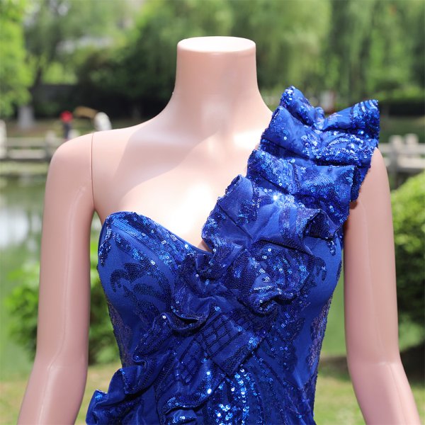 royal blue sleeveless sequin pleats mermaid formal prom dress evening gown fy39502