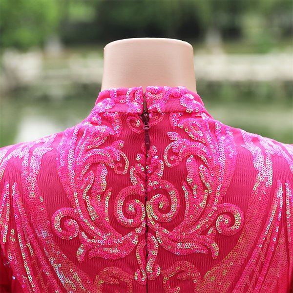 hot pink long sleeve sequin mermaid formal prom dress evening gown fy4001