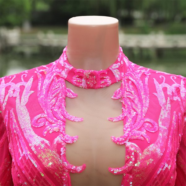 hot pink long sleeve sequin mermaid formal prom dress evening gown fy4001