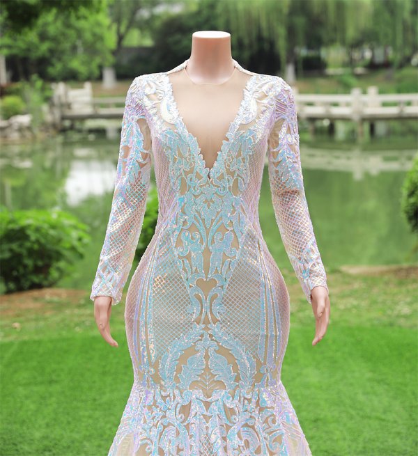 modest long sleeve sequin mermaid formal prom dress evening gown fy4002