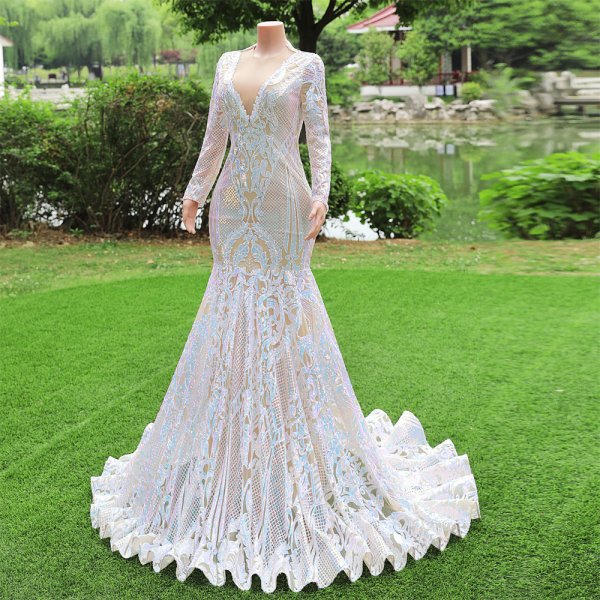 modest long sleeve sequin mermaid formal prom dress evening gown fy4002